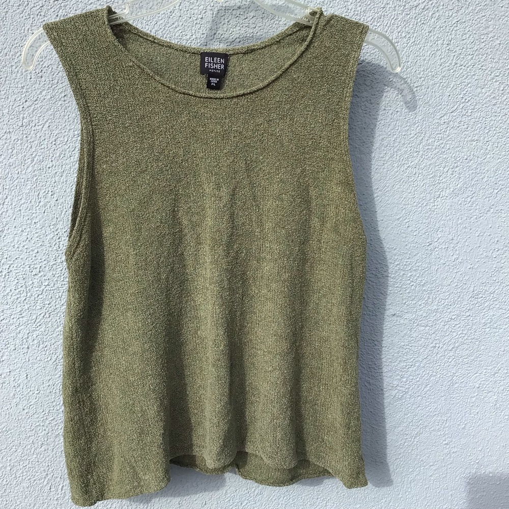 Eileen fisher green silk blend crewneck short Shell size petite large
